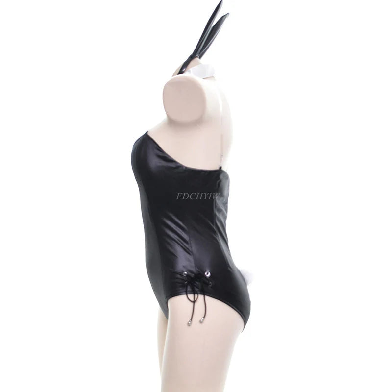 Sexy Cute Bunny Girl Faux Leather Costume – Rabbit Woman Set, High-Quality Kawaii Cosplay Bunny Outfit for Comic Shows