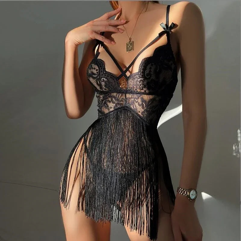 Hot Floral Lace Nightie – See-Through Mesh Sleepwear & Sexy Lingerie Dress for Women