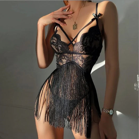 Hot Floral Lace Nightie – See-Through Mesh Sleepwear & Sexy Lingerie Dress for Women