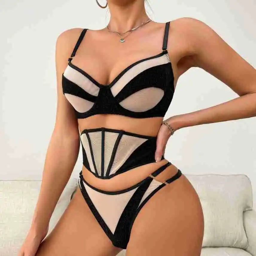 Sultry Mesh Splicing – Sexy 3-Piece Erotic Lingerie Set 💋🔥