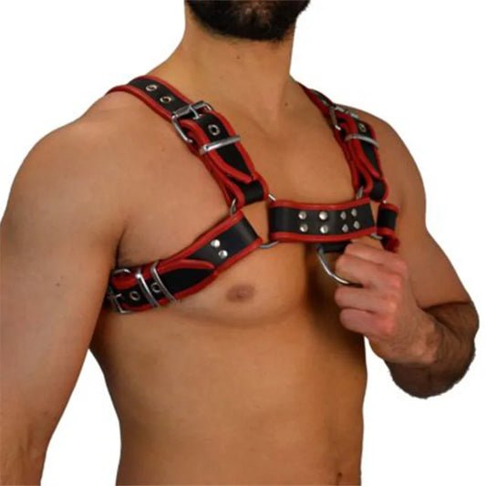 Fetish Faux Leather Chest Harness for Men – Adjustable Bondage Cage Rave Belt