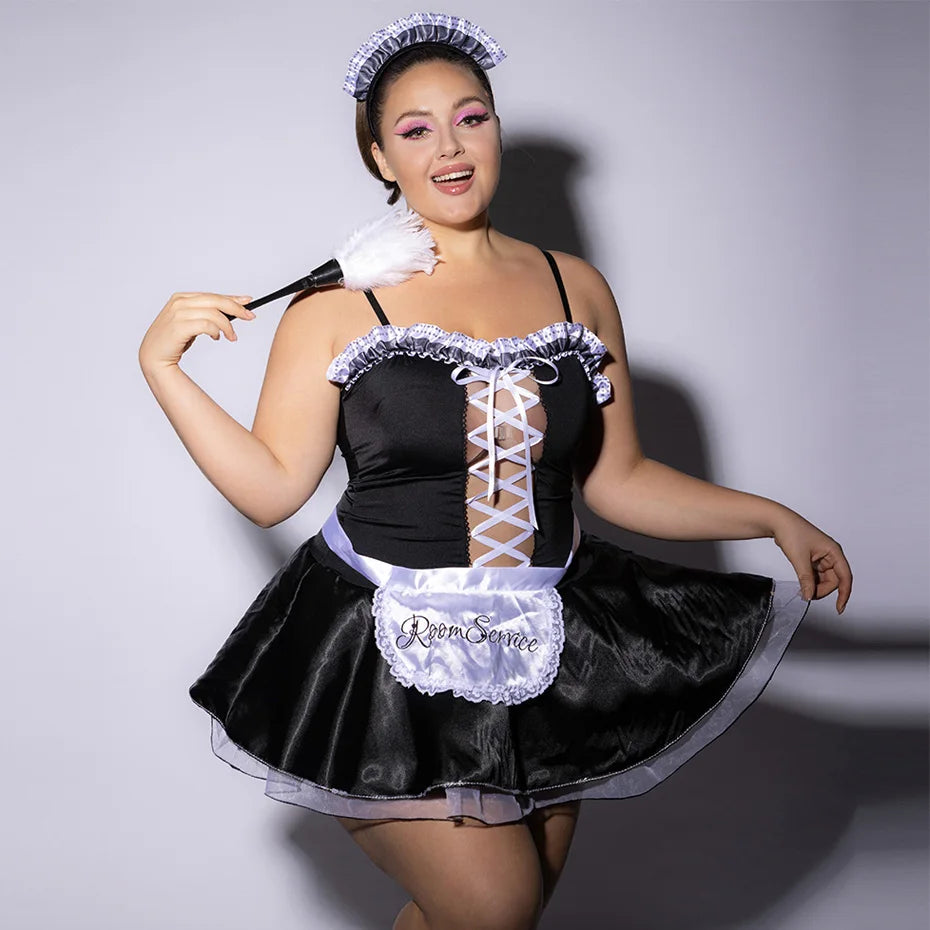 JSY Plus Size Sexy Maid Cosplay Lingerie – Lace Babydoll & Roleplay Outfit