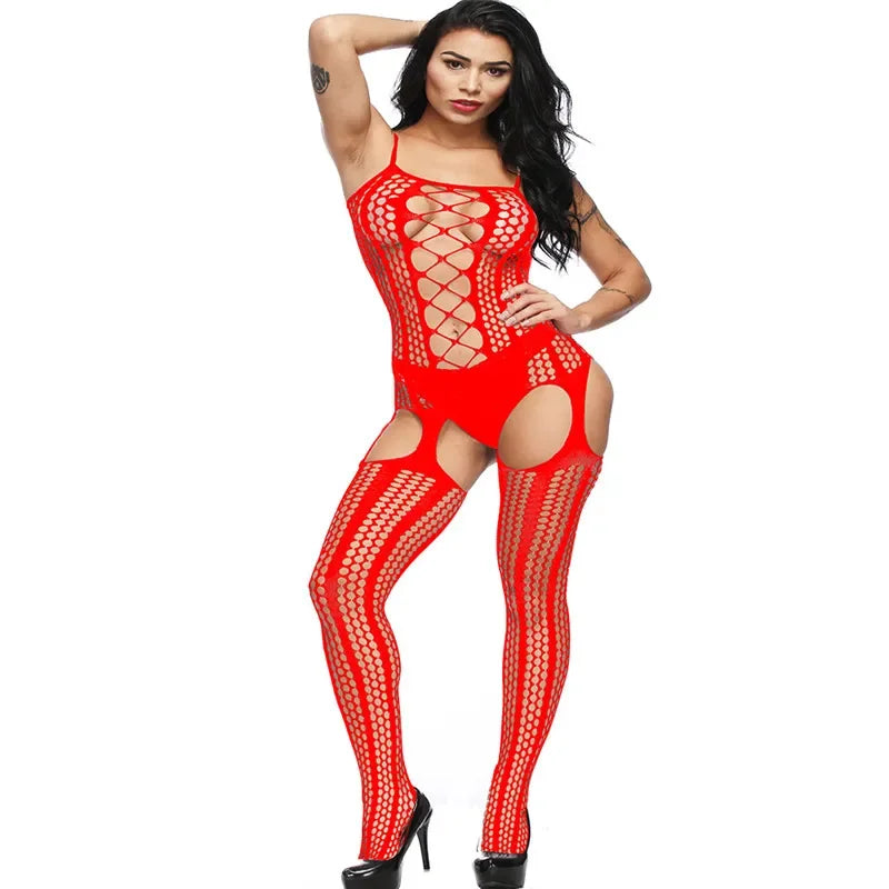 Sexy Mesh Body Stocking – Open Crotch Erotic Lingerie Teddy Bodysuit