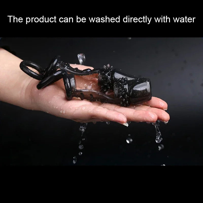 Crystal Soft Silicone Penis Sleeve with Semen Lock & Delay Ring