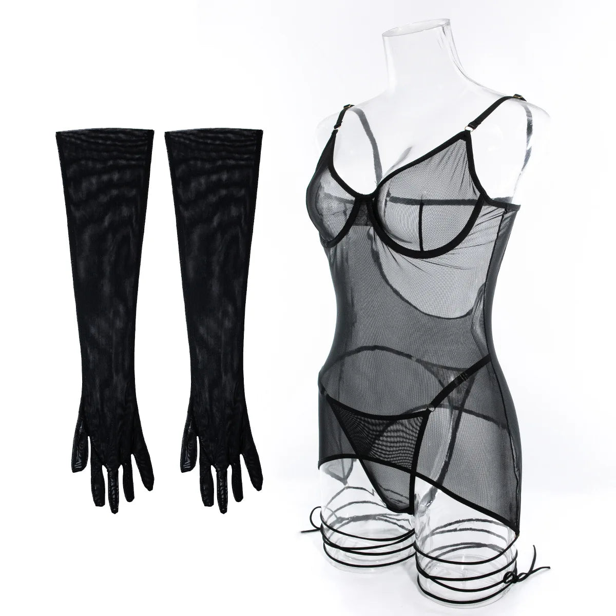 Hot Sexy Sheer Garter Bodysuit with Lace & Gloves – Erotic Suspender Lingerie Set 💋🔥