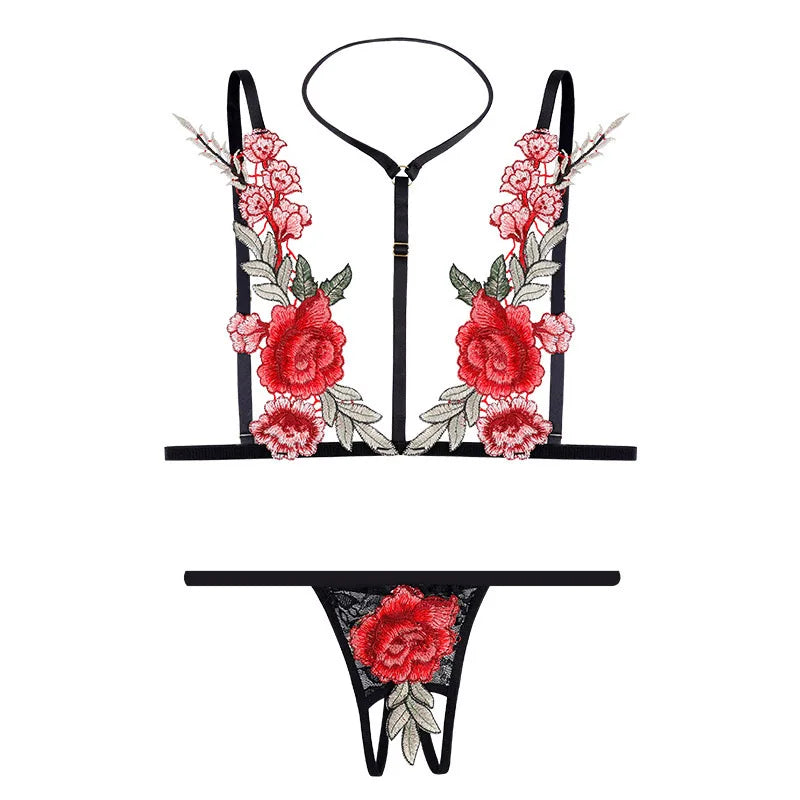 2025 Sensual Lace Lingerie Set – Transparent Underwear with Fairy Embroidery, Bra & Thongs Kit for Women