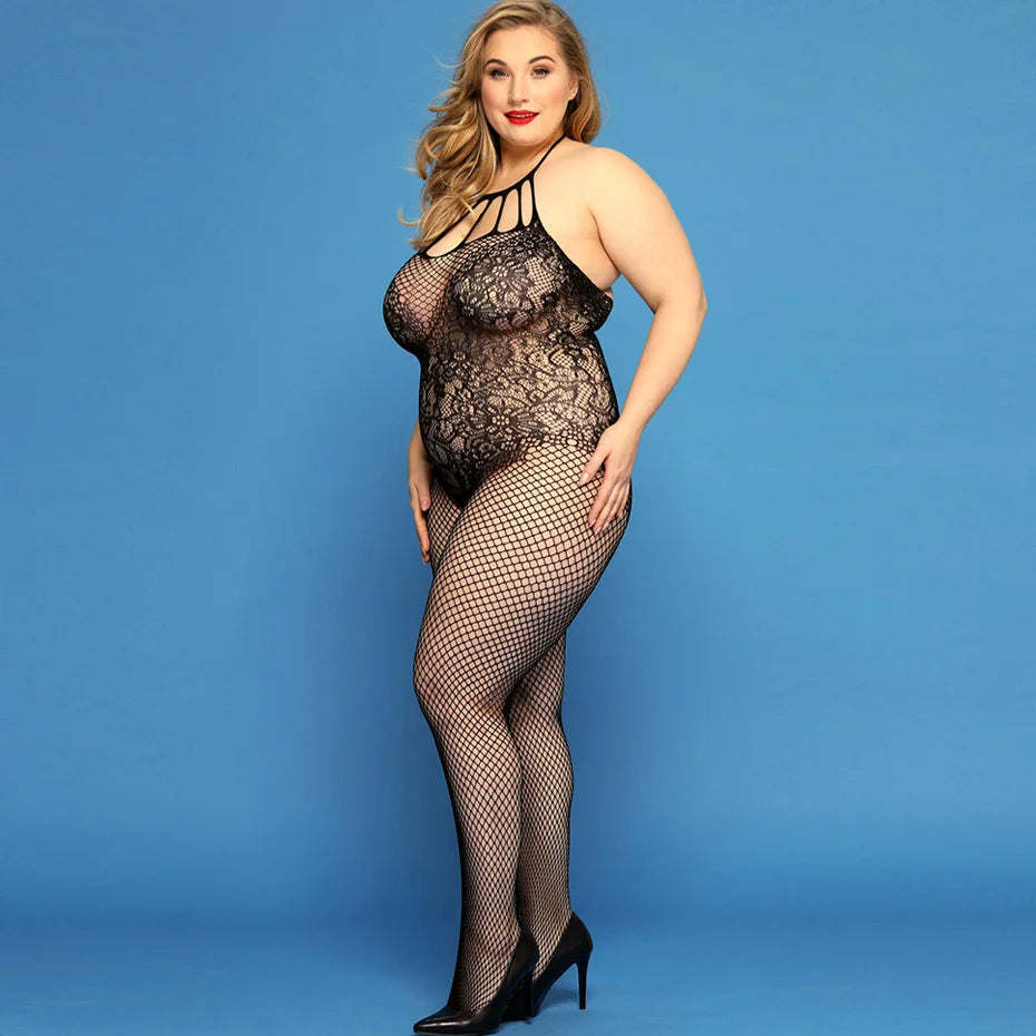 Plus Size Halter Open Crotch Bodystocking – Sexy Erotic Lingerie for Women