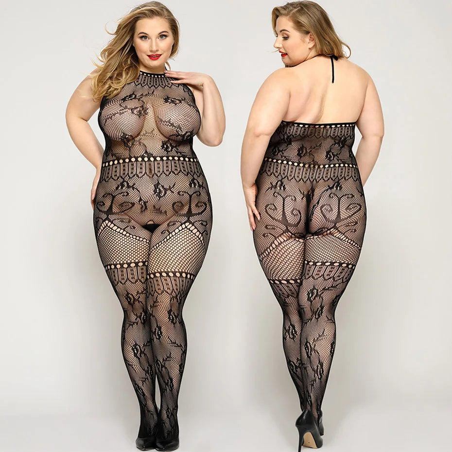 Plus Size Halter Open Crotch Bodystocking – Sexy Erotic Lingerie for Women