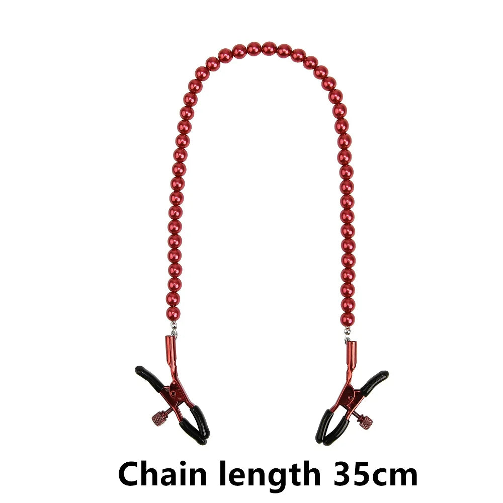 Elegant Pearl Nipple Clamps – Colorful Metal Chain Bondage Clips | BDSM Fetish Sex Toys for Women