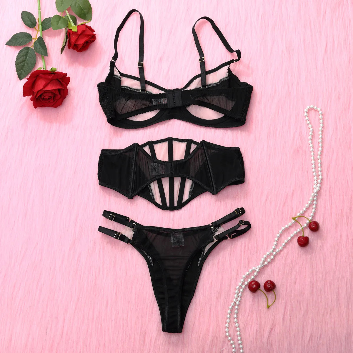 Sultry Mesh Splicing – Sexy 3-Piece Erotic Lingerie Set 💋🔥