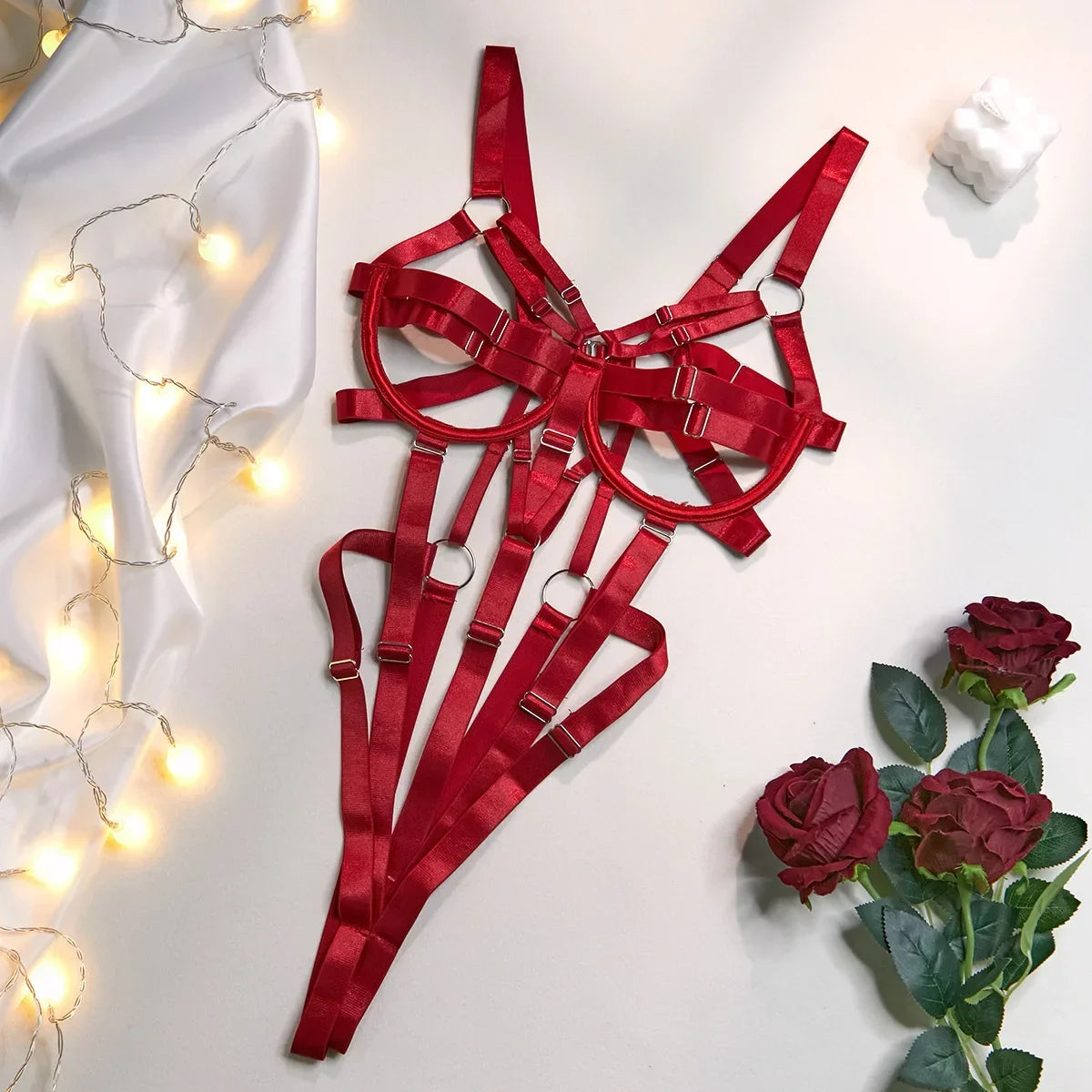 BDSM Bandage Bodysuit – Open Crotch Erotic Lingerie Teddy for Women