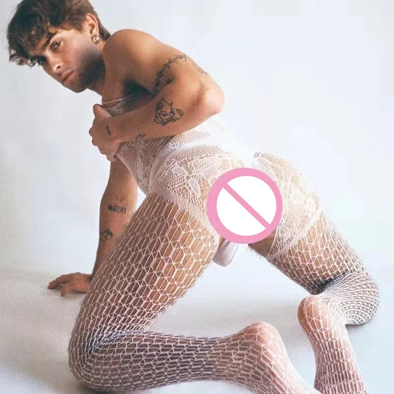 Red Mesh Erotic Bodysuit for Men – Tight Fishnet Full-Body Lingerie Sleepwear | See-Through Temptation Suit