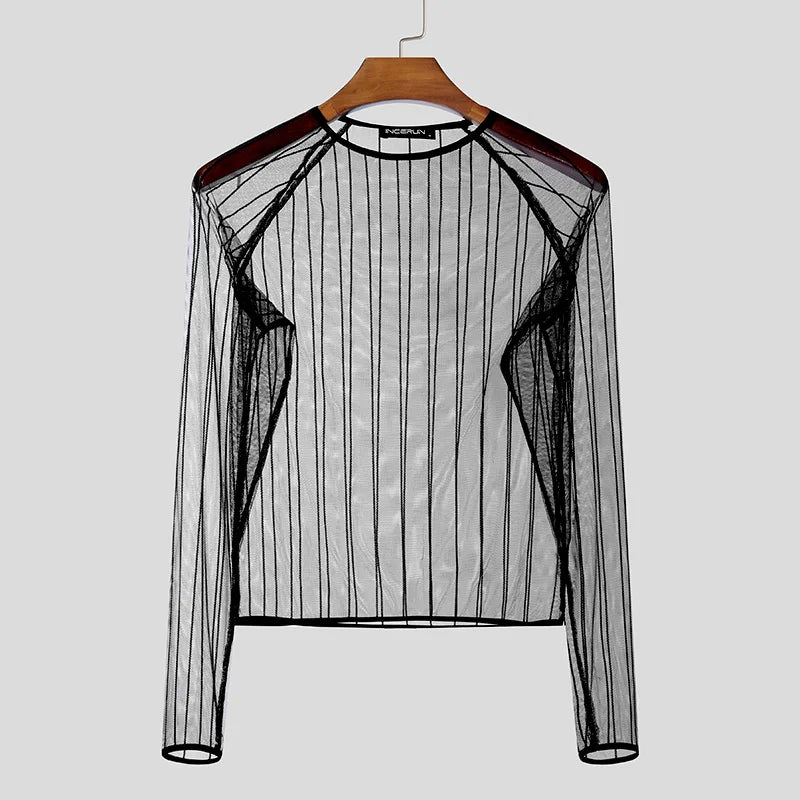 INCERUN 2025 American Style Men’s Perspective T-Shirt – Sexy Casual Clubwear Long Sleeved Camiseta