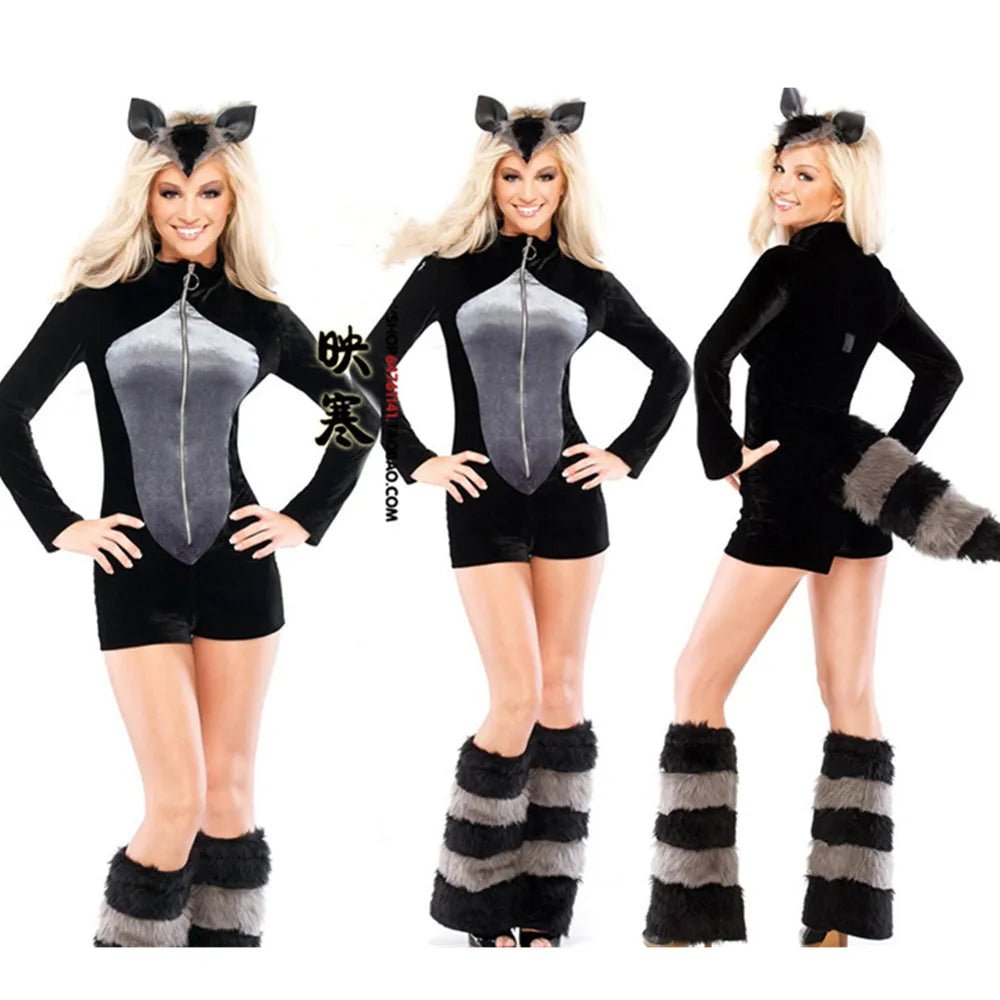 Deluxe Plush Monster Girl Costume – Furry Leopard Fox Cat Cosplay Dress-Up Outfit for Women