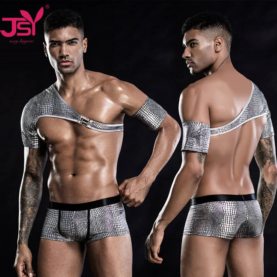JSY Sexy Waiter Cosplay Set – Men’s Black Mesh Lingerie Uniform for Roleplay & Erotic Costumes