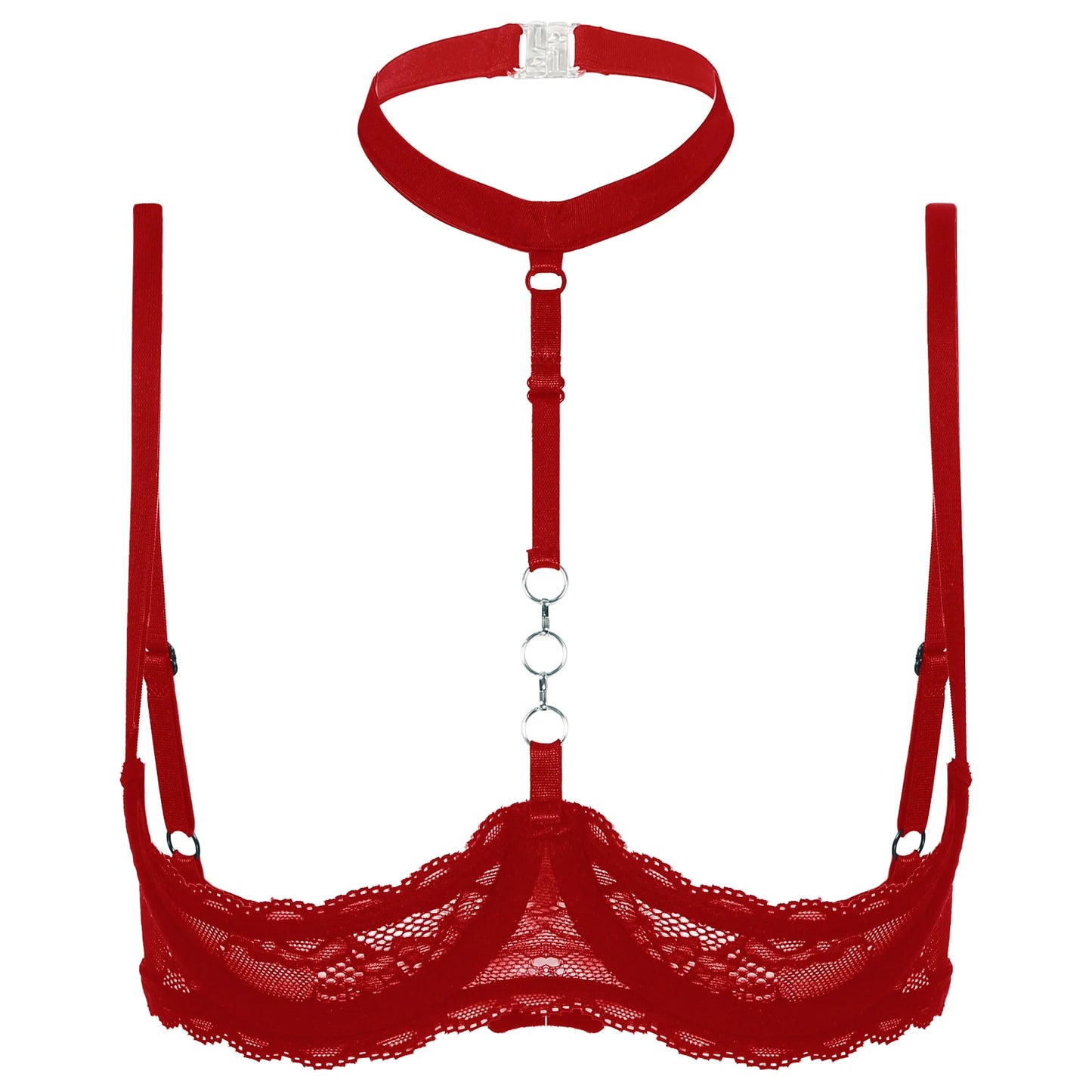 Women’s Sexy Open Cups Nipple Lace Bra – Underwire Halter Neck See-Through Push-Up 1/4 Cups | Erotic Lingerie Underwear