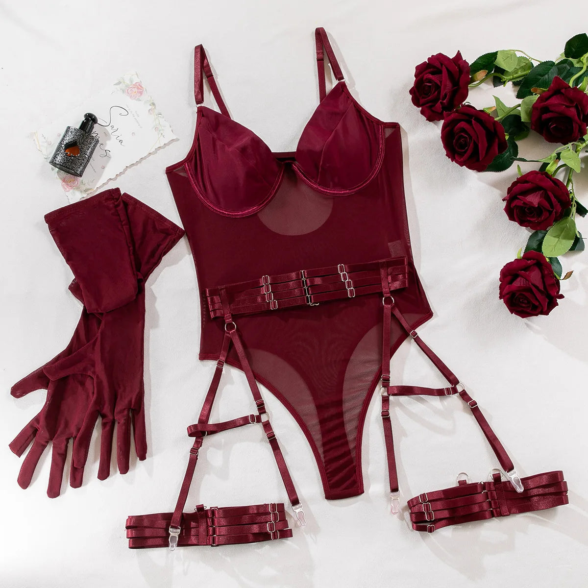 Perspective Sexy Onesie Mesh Shapewear | Lingerie Set with Straps & Gloves 💋🔥