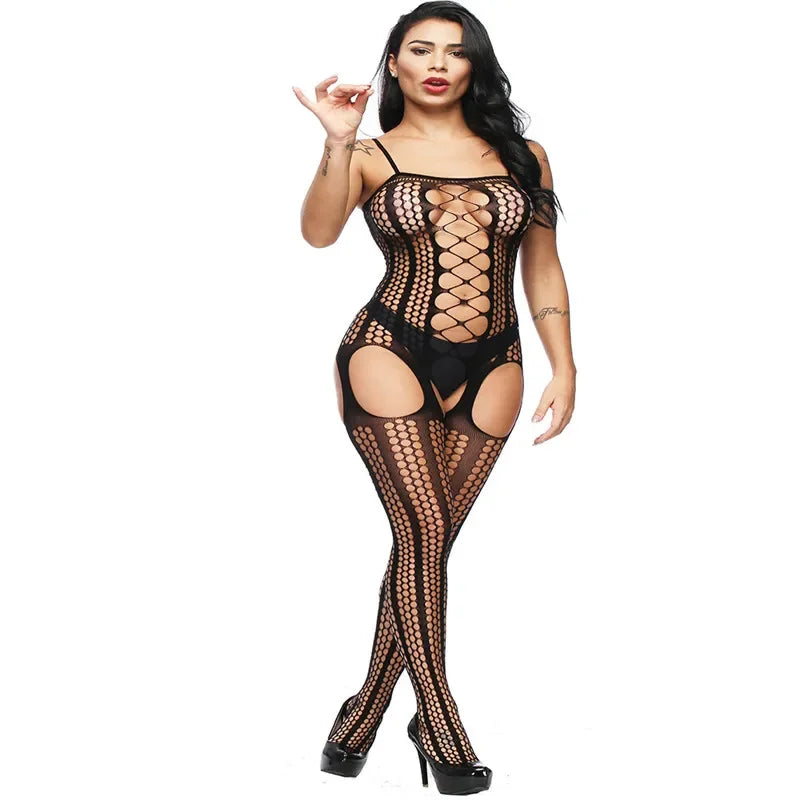 Sexy Mesh Body Stocking – Open Crotch Erotic Lingerie Teddy Bodysuit
