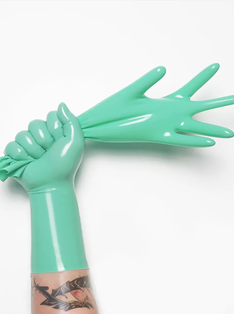 Latex Gloves for Men – Clear Transparent Rubber Gloves, Seamless Mask Hood, Unisex Fetish Molding