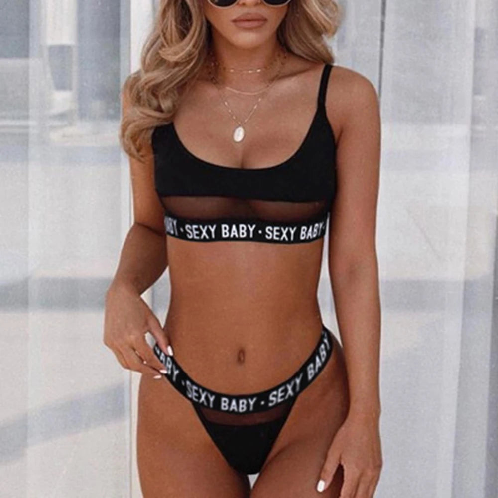 Fashionable Women's Bra Set – Black & White Solid Color Sexy Lingerie, Panties Set for Ladies | Hot Sales