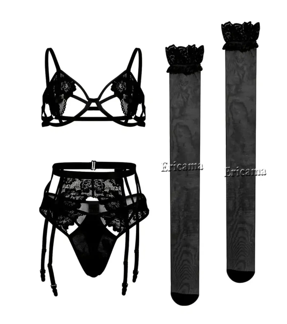 Laced & Lethal Garter Lingerie Set – Underwire Bra, Thong + Choker Detail