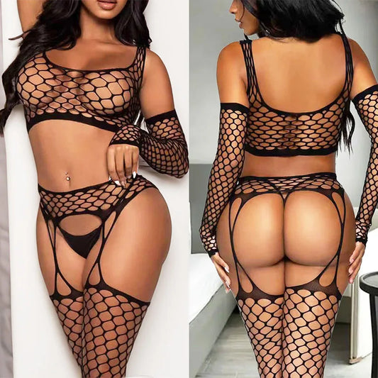 Crotchless Fishnet Bodystocking – Sexy Lingerie for Women | Open Crotch Erotic Stripper Costume & Porn-Inspired Bodysuit