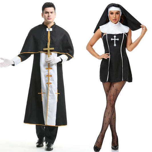 Priest & Nun Couple Halloween Costume – Medieval Religious Cosplay Outfit for Men & Women