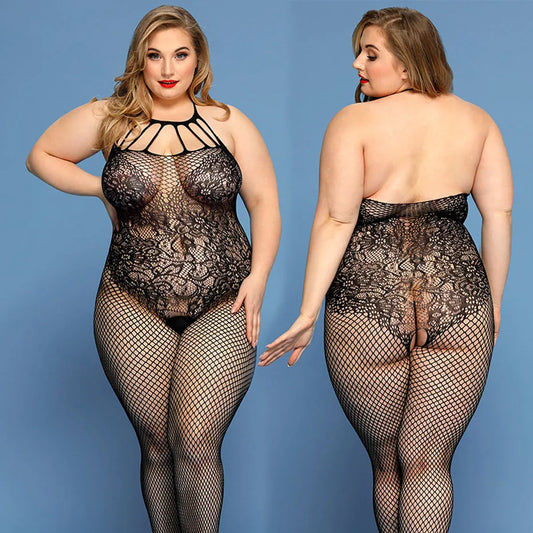 Plus Size Halter Open Crotch Bodystocking – Sexy Erotic Lingerie for Women