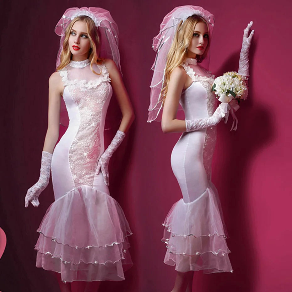 JSY Sexy Bridal Cosplay Lingerie Set – Sheer Lace Wedding Fantasy Outfit