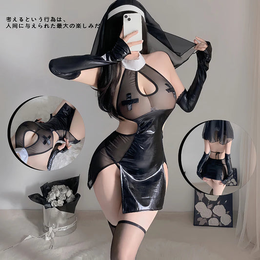 Erotic Lace Pajamas Lingerie – Sexy Black Babydoll Dress, Transparent Maid Cosplay Costume for Women