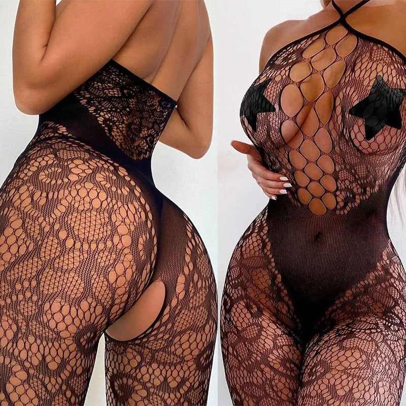 Crotchless Fishnet Bodystocking – Sexy Lingerie for Women | Open Crotch Erotic Stripper Costume & Porn-Inspired Bodysuit