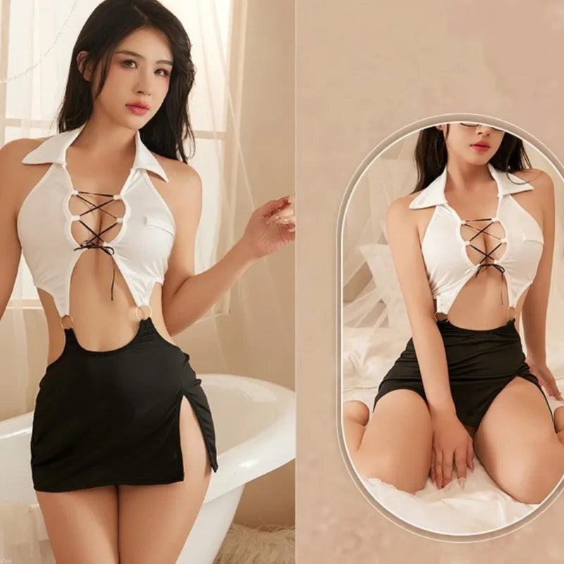 Sexy Lingerie Secretary Costume – Tempting Pack Hip Skirt & Babydoll Erotic Cosplay Uniform for Women