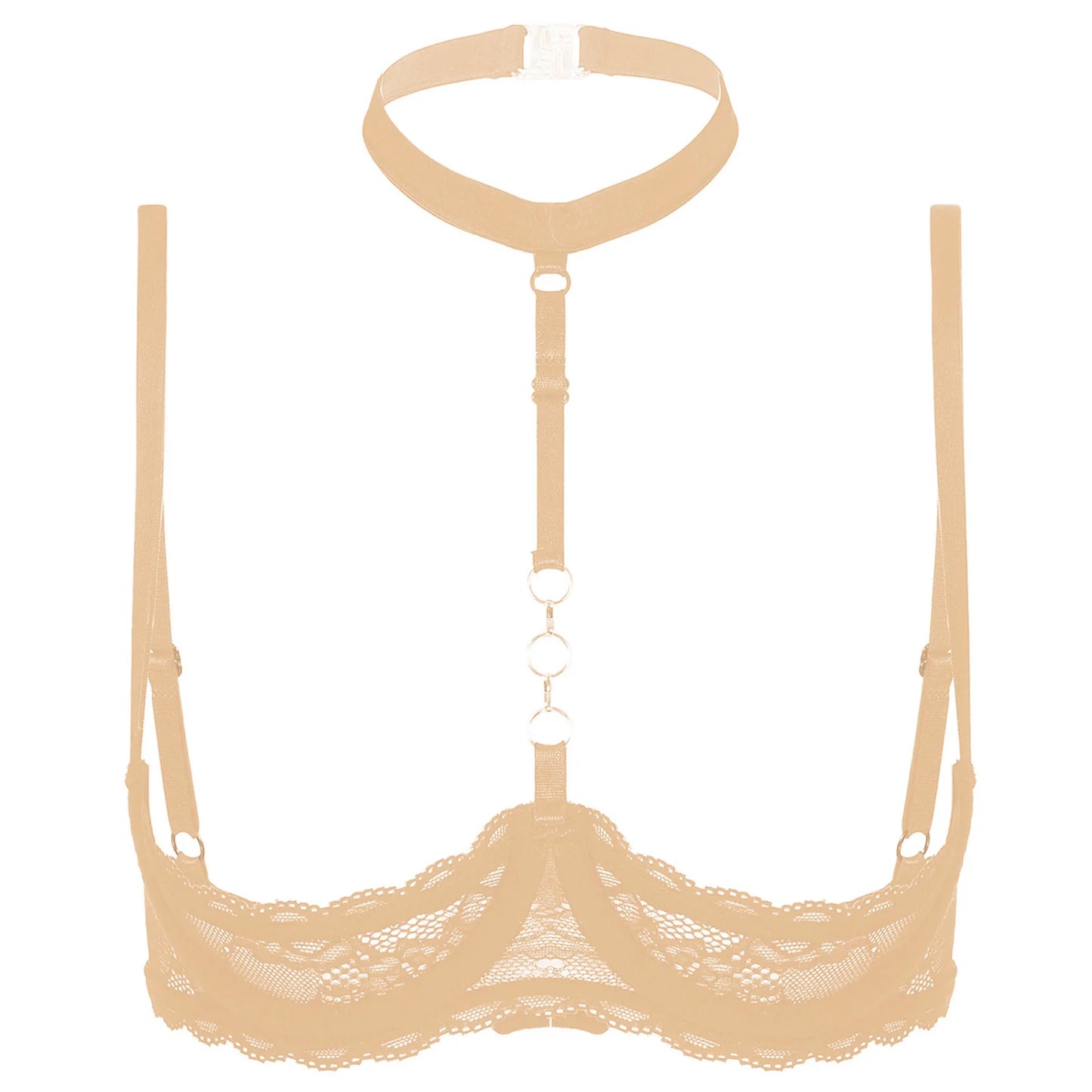 Women’s Sexy Open Cups Nipple Lace Bra – Underwire Halter Neck See-Through Push-Up 1/4 Cups | Erotic Lingerie Underwear