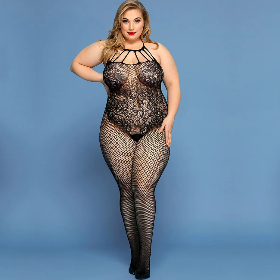 Plus Size Halter Open Crotch Bodystocking – Sexy Erotic Lingerie for Women