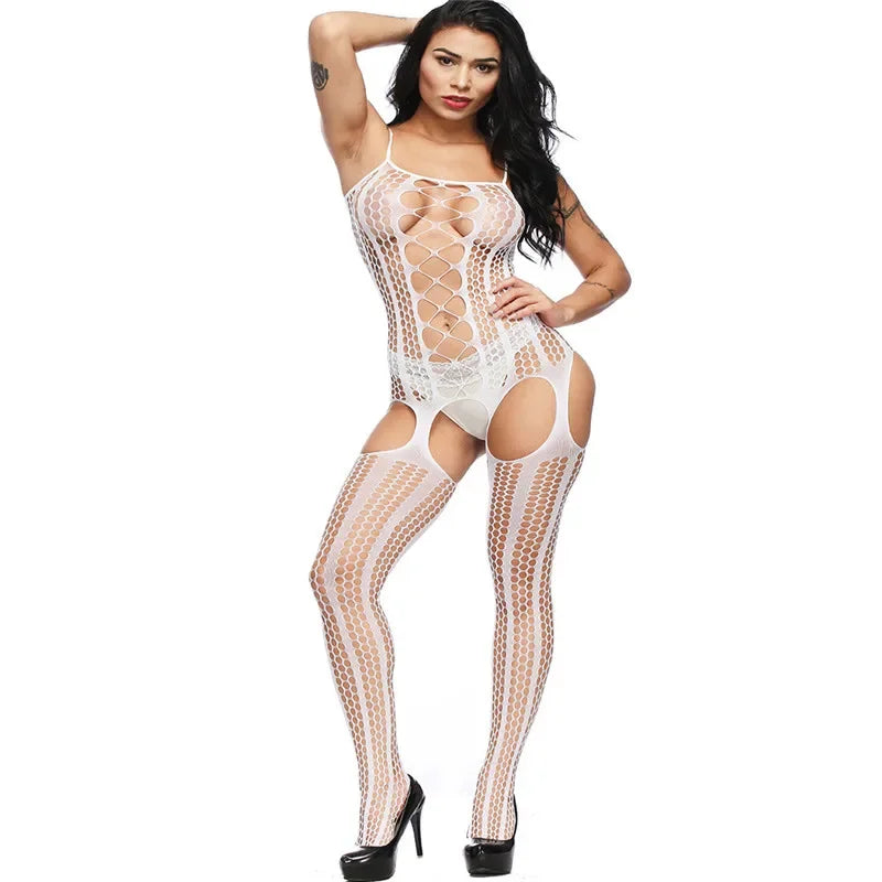 Sexy Mesh Body Stocking – Open Crotch Erotic Lingerie Teddy Bodysuit