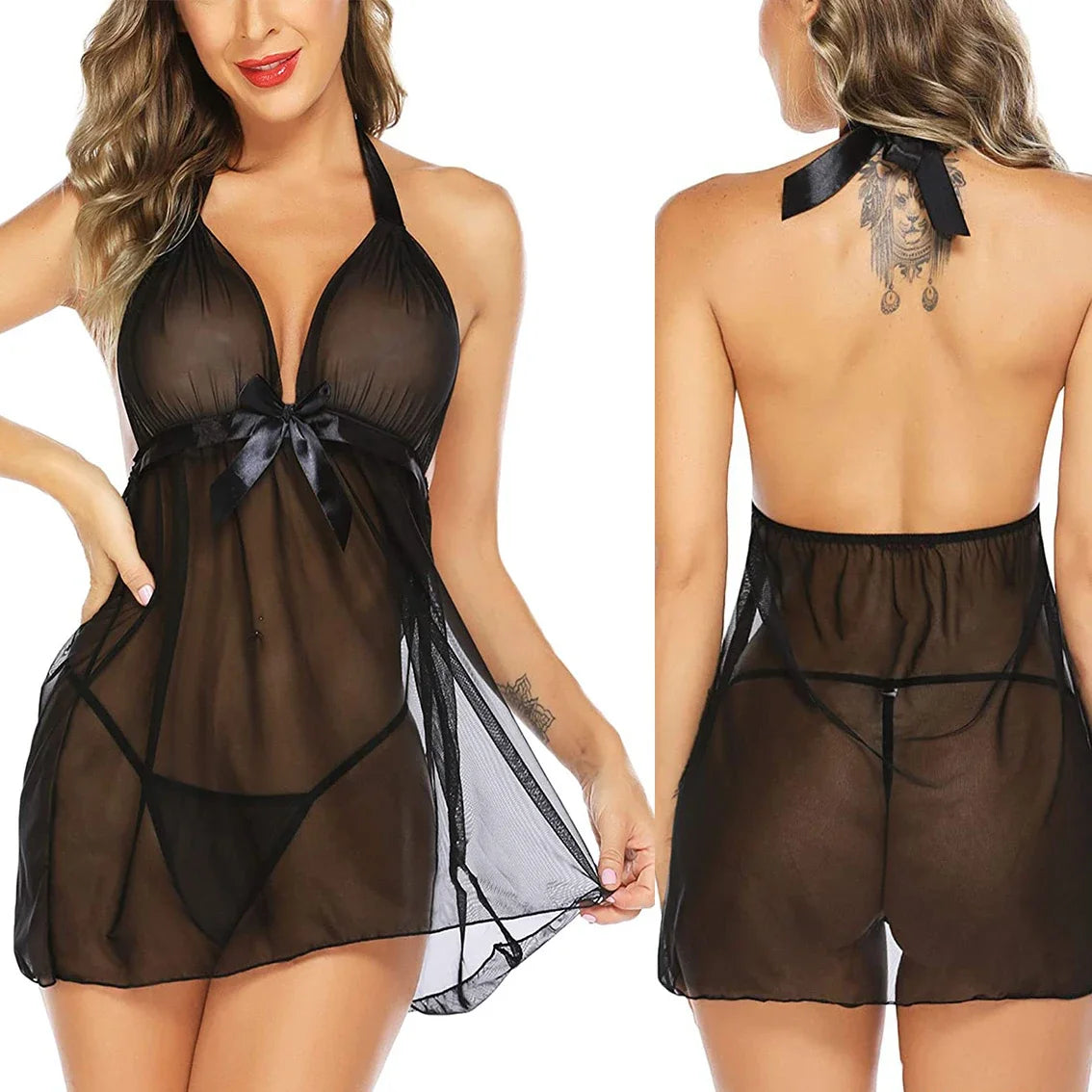 Midnight Lace – Plus-Size See-Through Nightgown & Robe Sleepwear Set 🖤✨