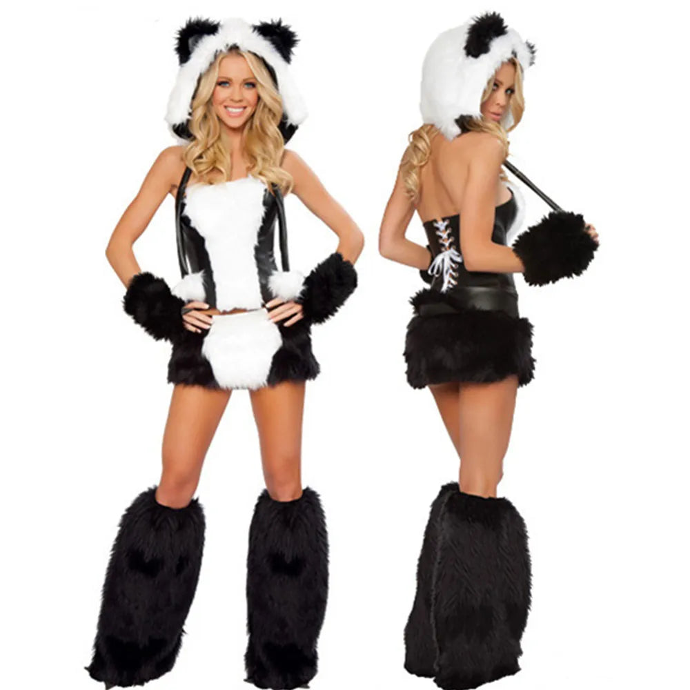 Deluxe Plush Monster Girl Costume – Furry Leopard Fox Cat Cosplay Dress-Up Outfit for Women