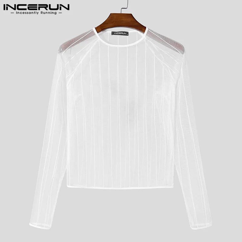 INCERUN 2025 American Style Men’s Perspective T-Shirt – Sexy Casual Clubwear Long Sleeved Camiseta