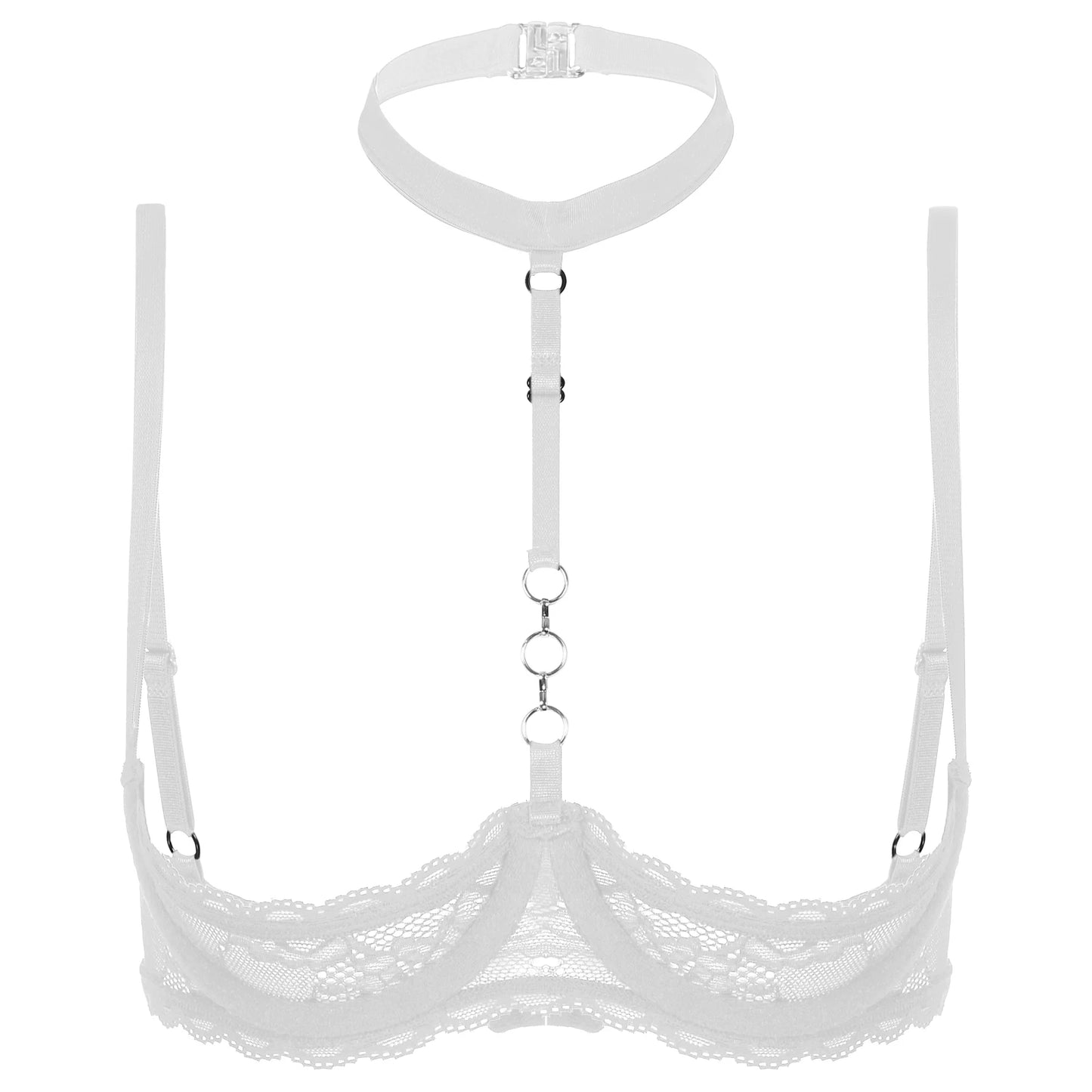 Women’s Sexy Open Cups Nipple Lace Bra – Underwire Halter Neck See-Through Push-Up 1/4 Cups | Erotic Lingerie Underwear