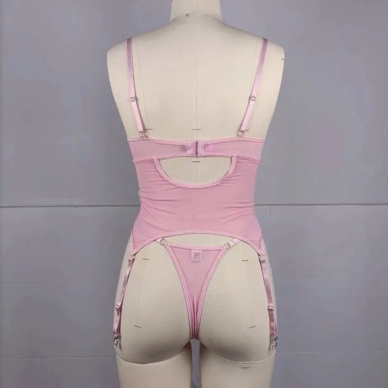 Toucheart Sexy Lingerie Suit – “Broken Flowers” Embroidered Lace-Up Garter Set