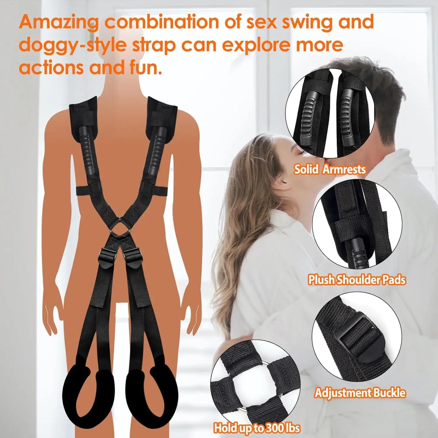 Adjustable BDSM Bondage Love Sling with Soft Plush Padding – Couples Sex Swing Restraint Set