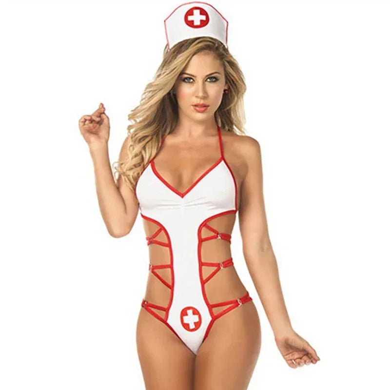 Sexy Nurse Lingerie Cosplay Set – Uniform Teddy with Exotic Roleplay Vibes