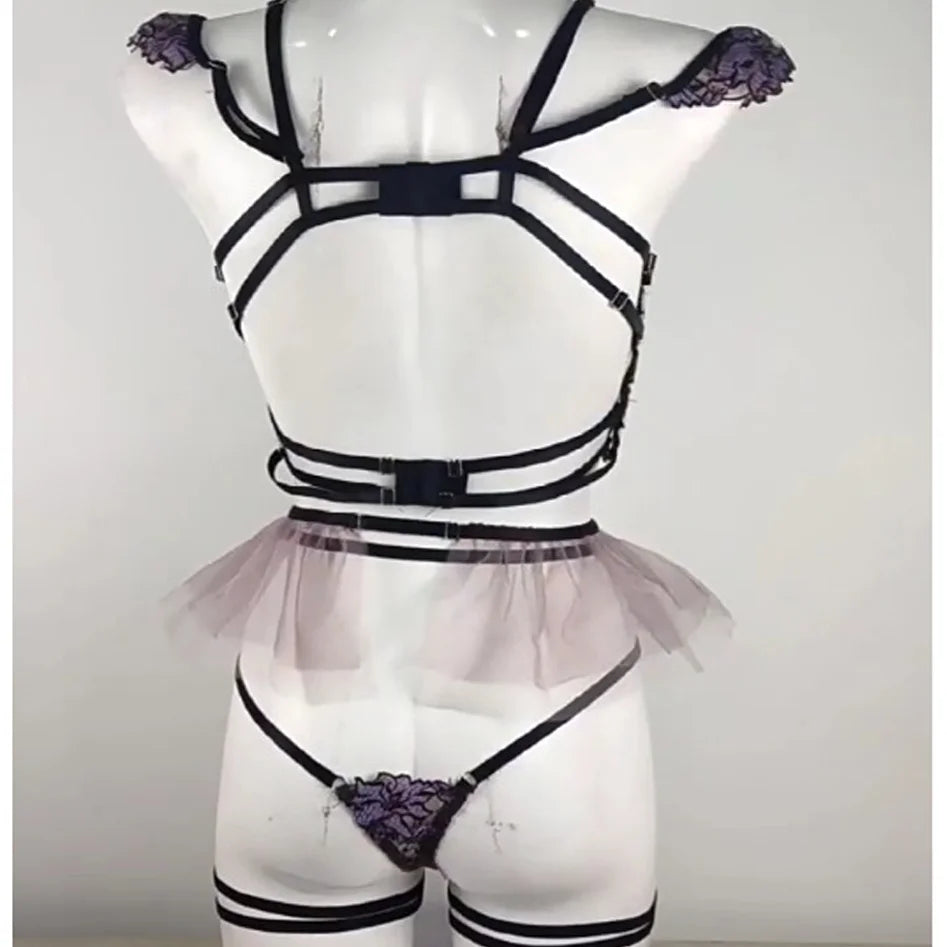 Sensual Mesh Embroidery 3-Piece Lingerie Set – Lace See-Through Erotic Underwear Panties 💋🔥